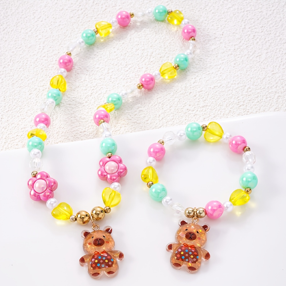 2pcs Qpeach Capybara Bracelet & Necklace Set